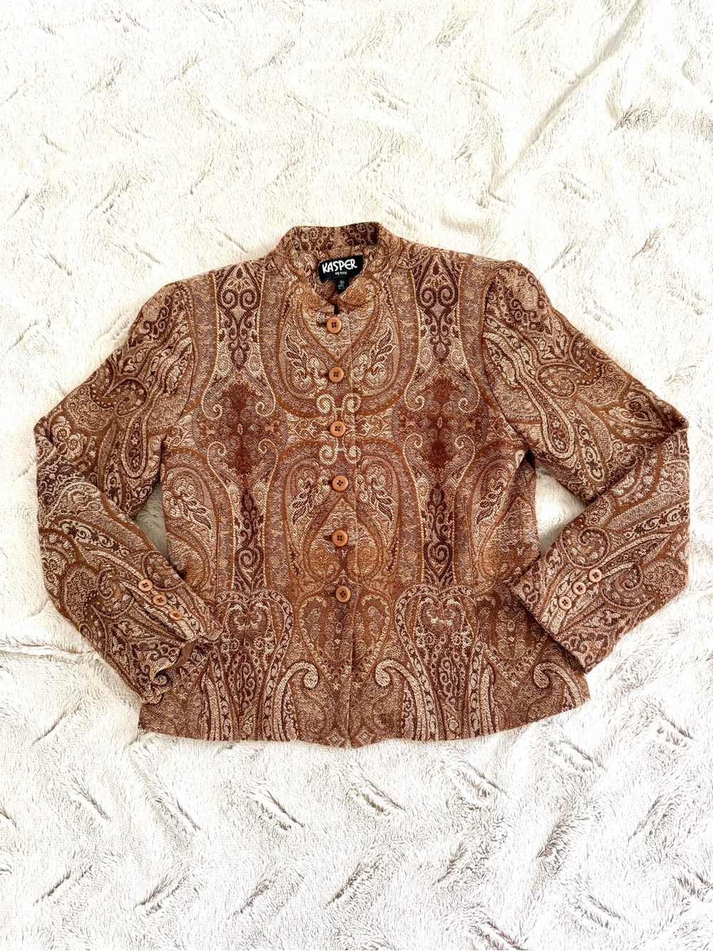Kasper Rayon Petite Brown Paisley Brocade Tapestry Blazer 2P